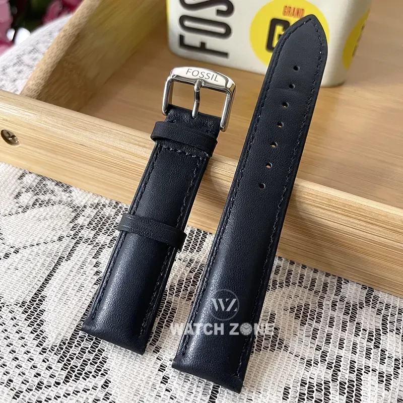 Fossil 20mm Black Genuine Leather Watch Strap